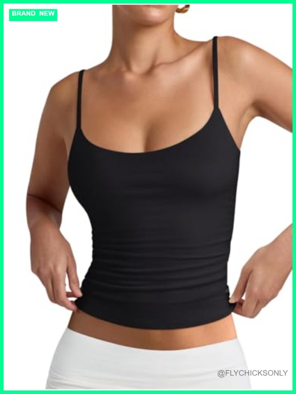 Double Lined Scoop Neck Adjustable Spaghetti Strap Tank Top